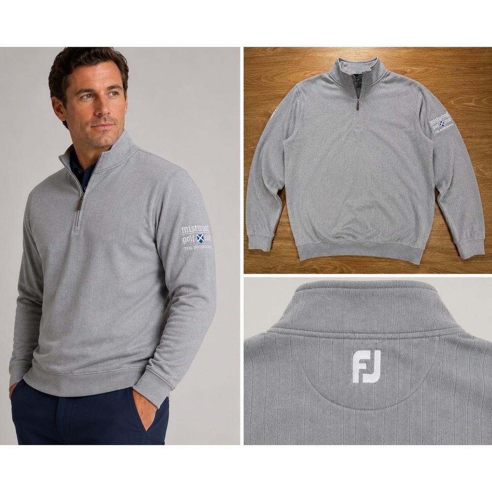 FootJoy Men's L Gray 1/4 Zip Golf Pullover Sweater Mistwood Golf Club Athletic